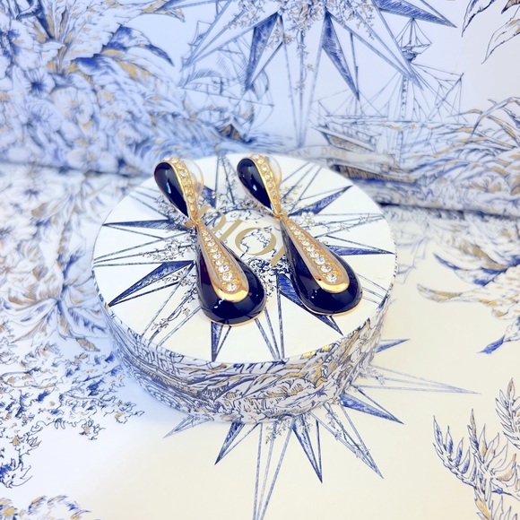 DIOR “Dark Pendulum” Gold Plated Pierced Earrings by Christian Dior - Picture 2 of 6